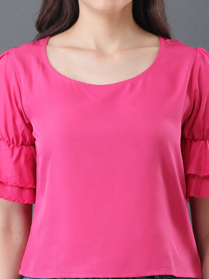 Bright Pink Ruffle Sleeve Top