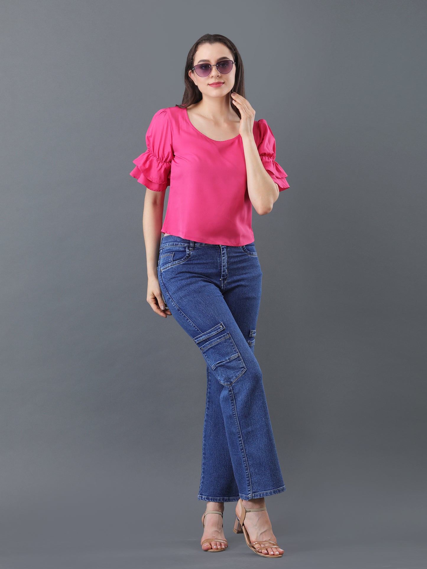 Bright Pink Ruffle Sleeve Top