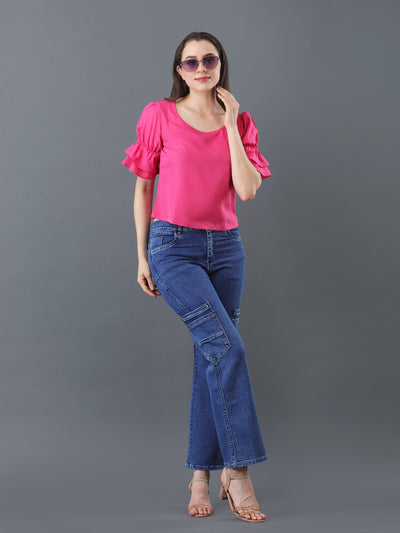 Bright Pink Ruffle Sleeve Top