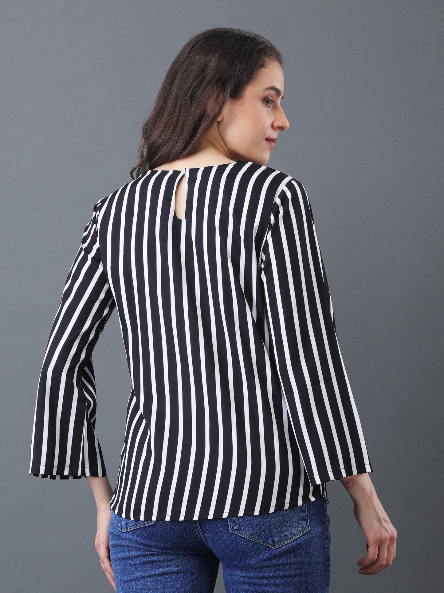 Black & White Striped Cowl neck Top