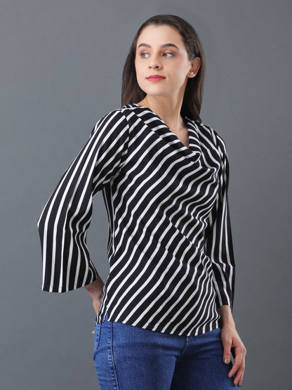 Black & White Striped Cowl neck Top