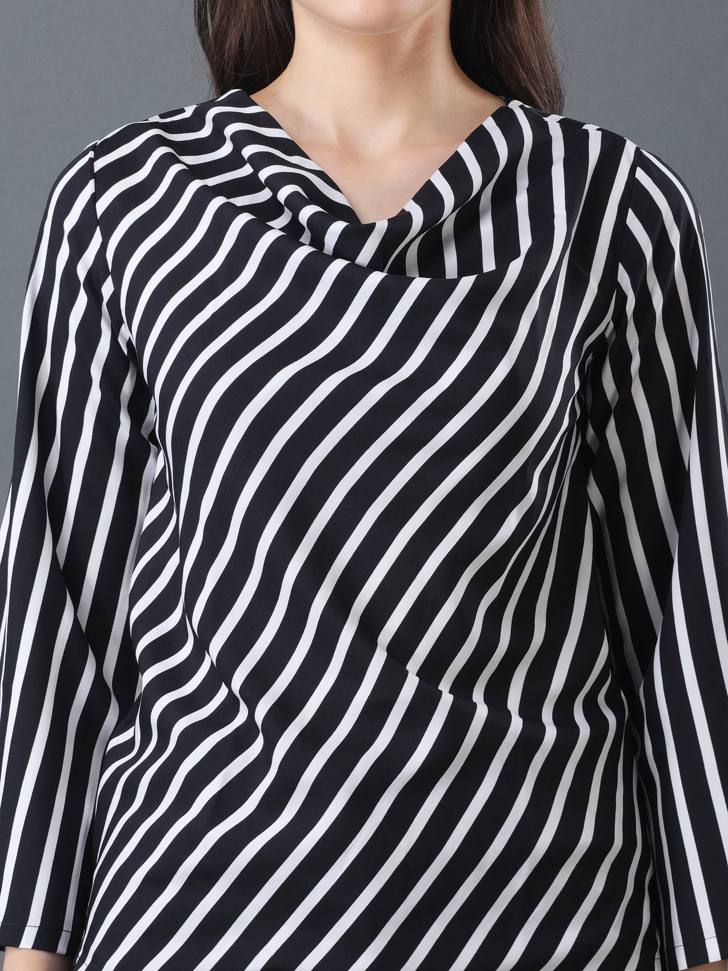 Black & White Striped Cowl neck Top