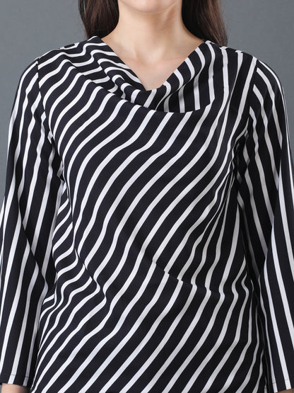 Black & White Striped Cowl neck Top