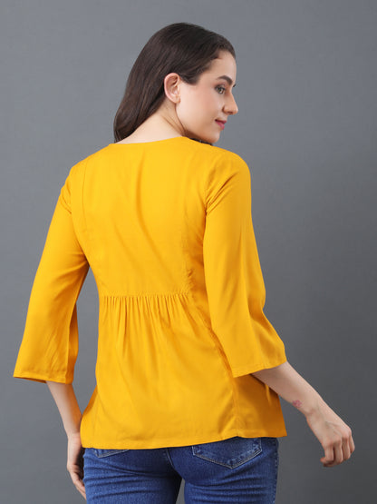 Buttoned Flare Top – Mustard