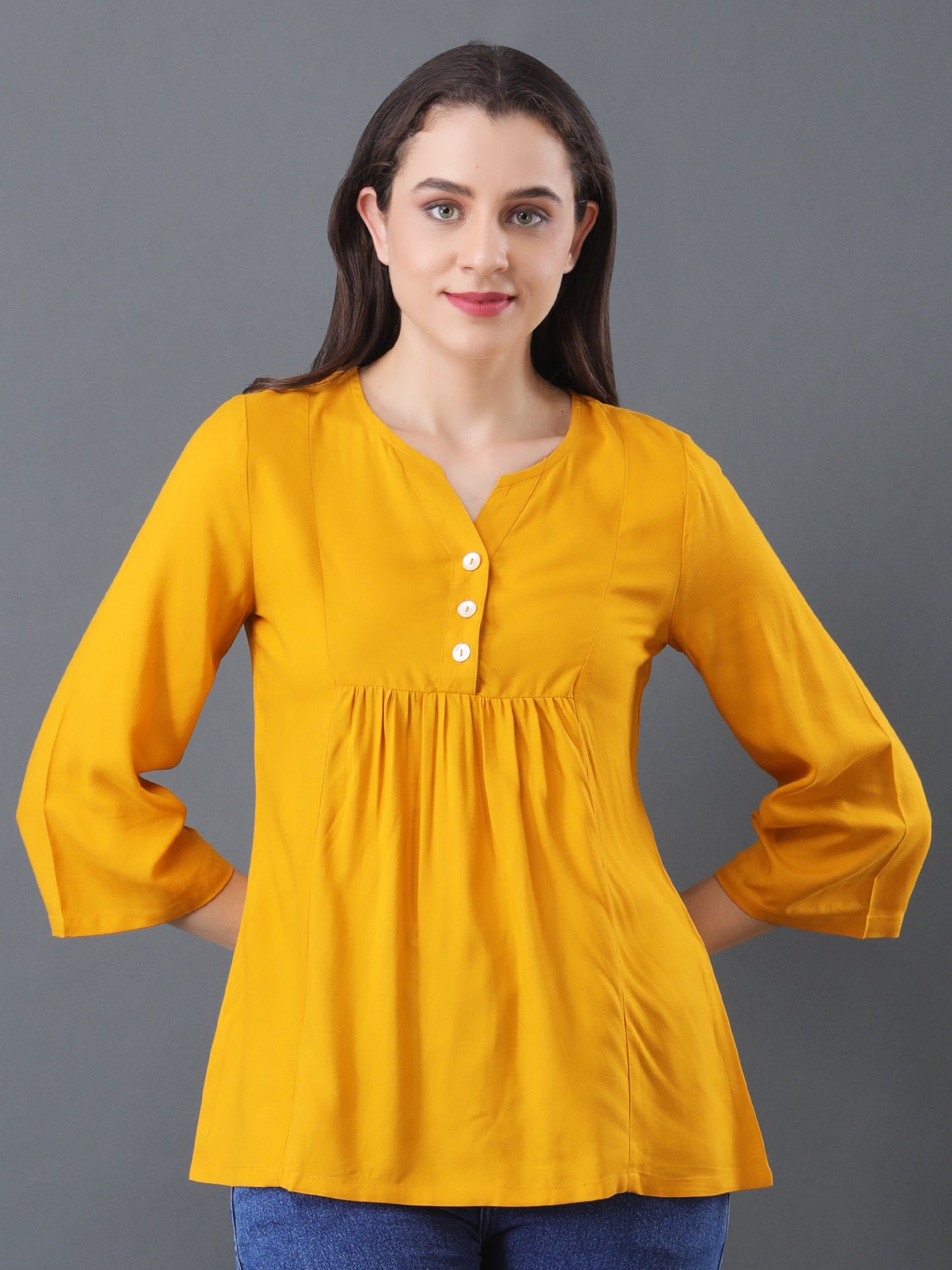 Buttoned Flare Top – Mustard