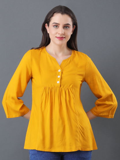 Buttoned Flare Top – Mustard