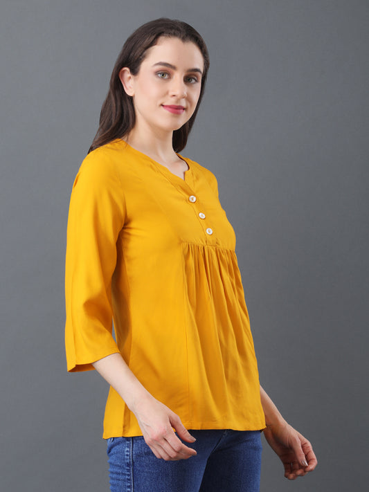 Buttoned Flare Top – Mustard
