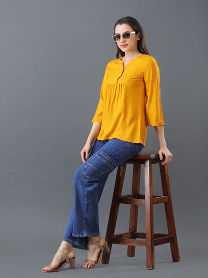 Buttoned Flare Top – Mustard
