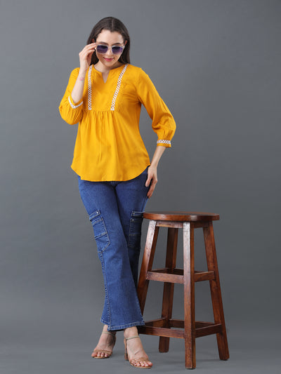 Lace Detail Flare Top – Mustard