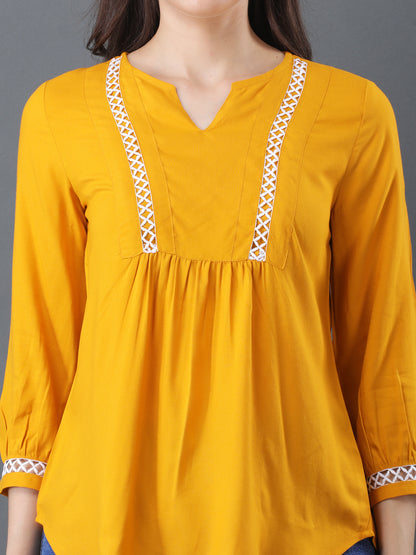 Lace Detail Flare Top – Mustard