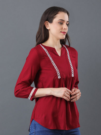 Lace Detail Flare Top – Maroon
