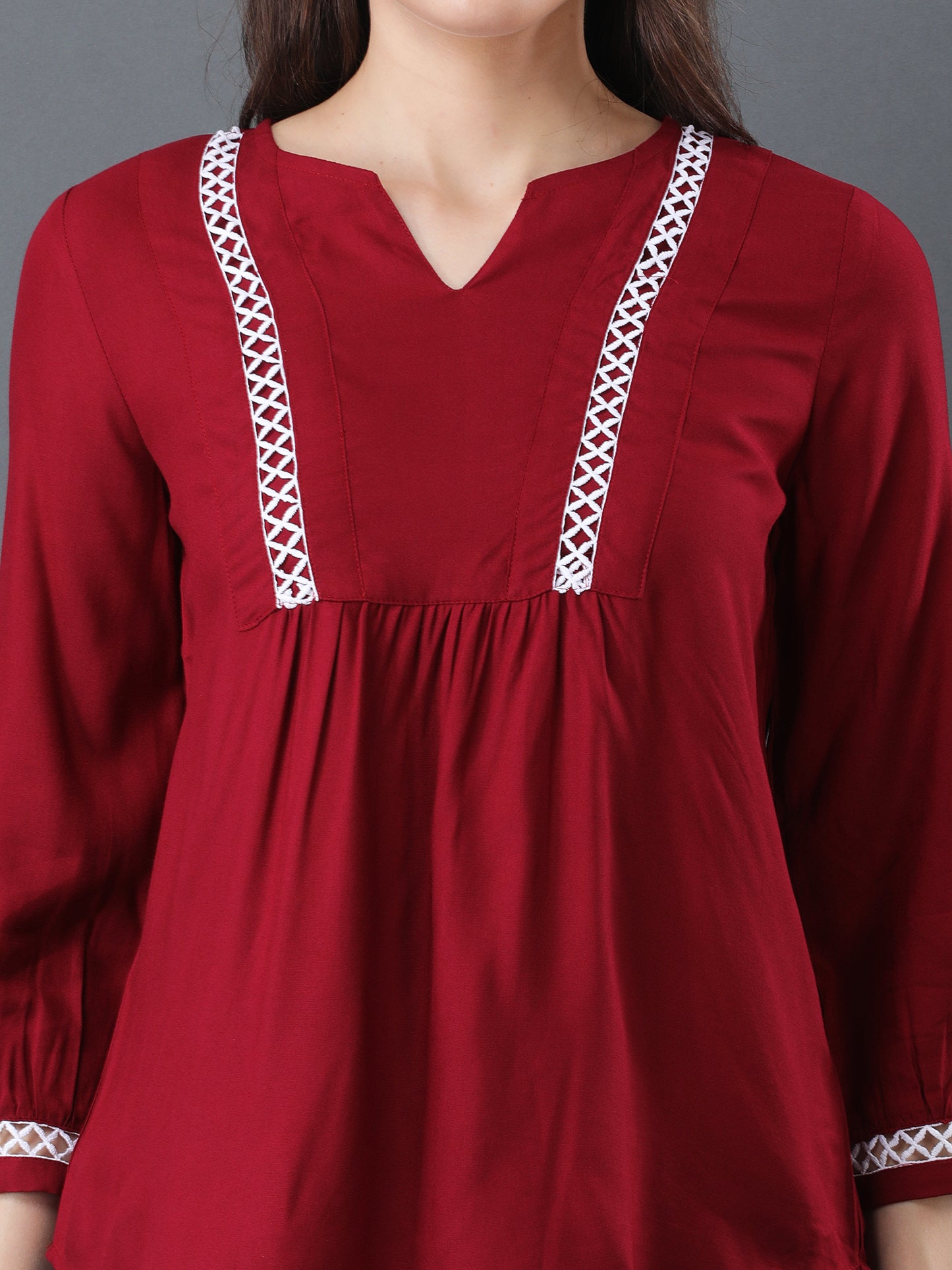Lace Detail Flare Top – Maroon