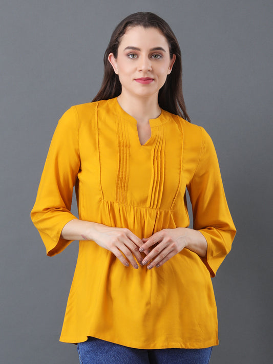 Pintuck Flare Top – Mustard