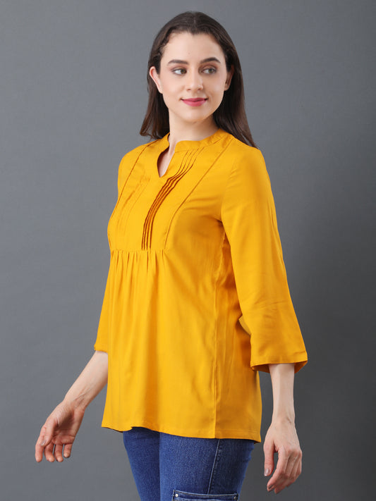 Pintuck Flare Top – Mustard