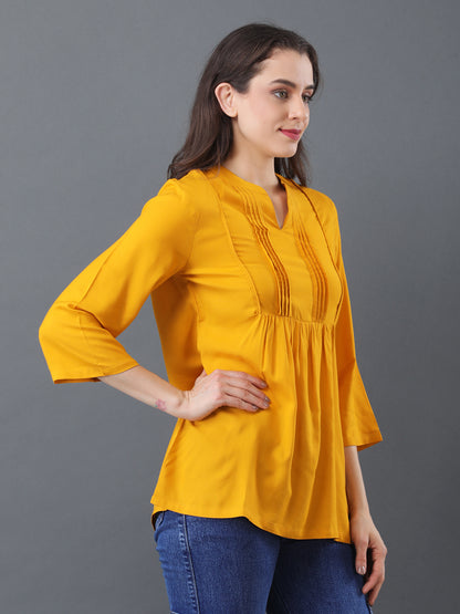 Pintuck Flare Top – Mustard