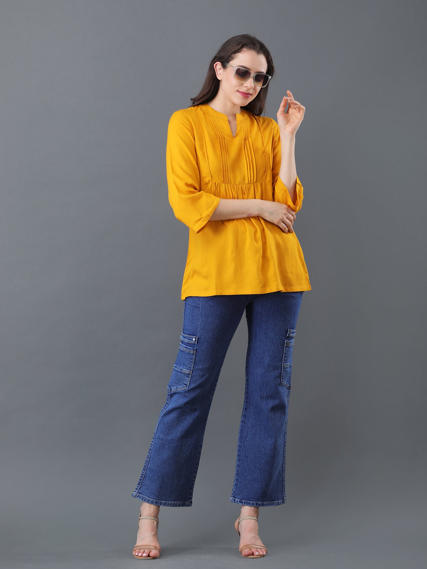 Pintuck Flare Top – Mustard