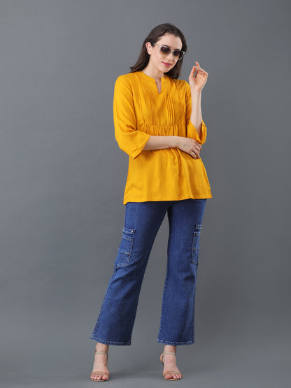 Pintuck Flare Top – Mustard
