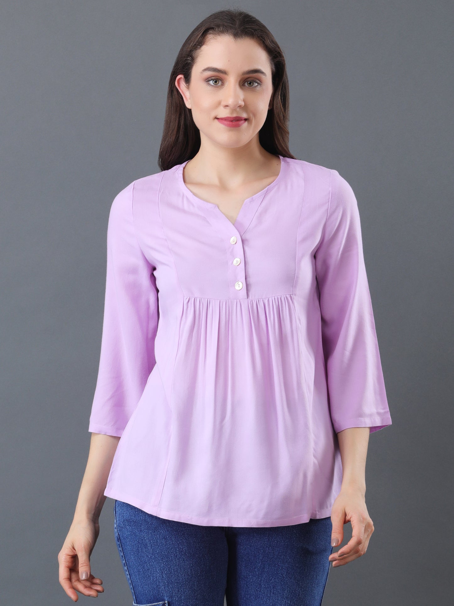 Button Detail Flare Top – Lavender