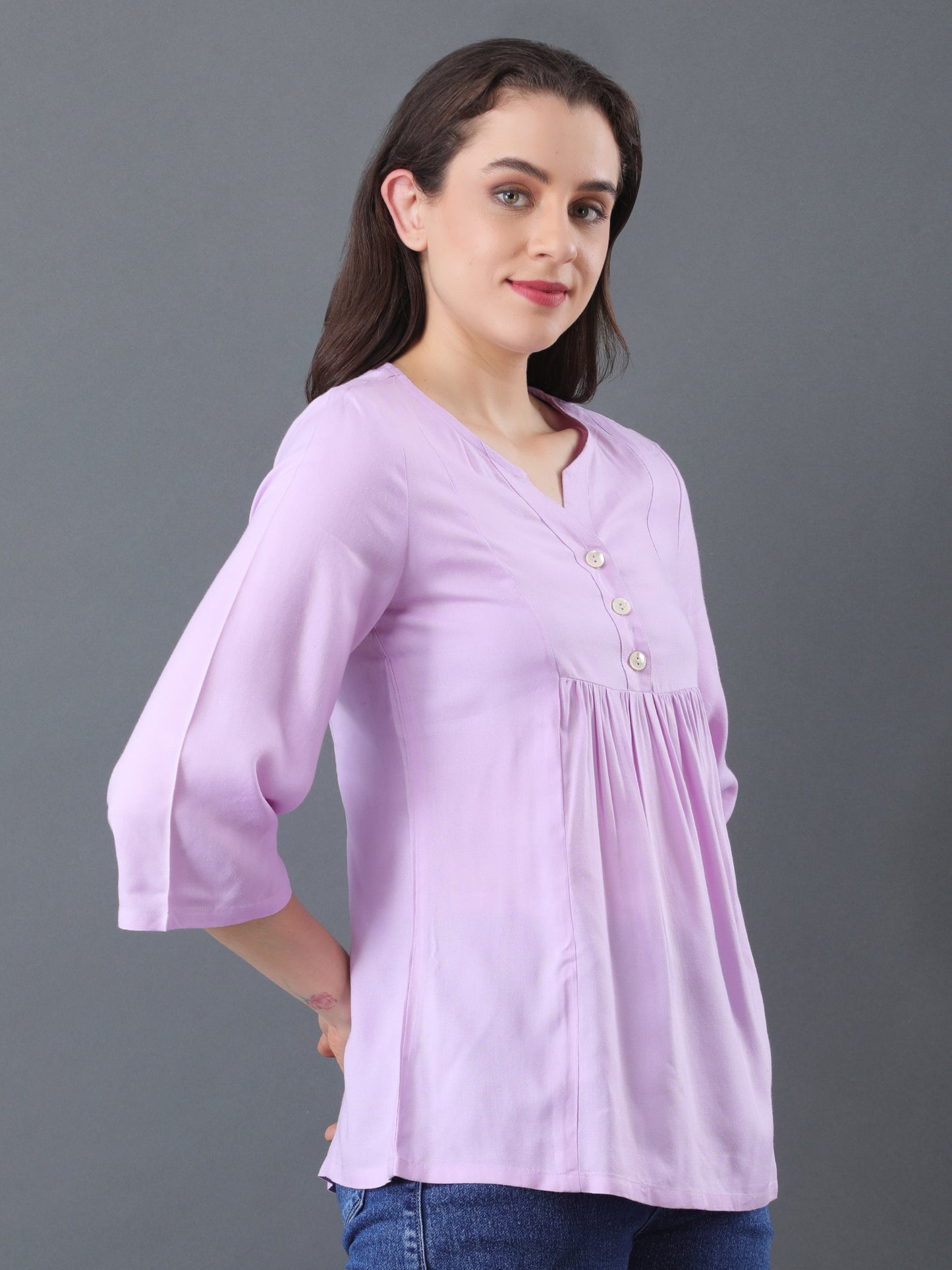 Button Detail Flare Top – Lavender