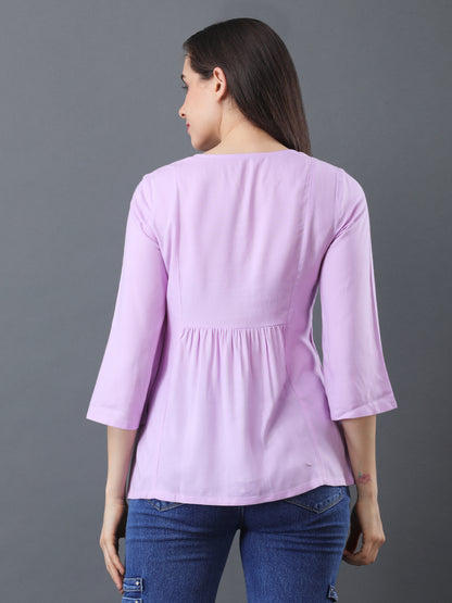 Button Detail Flare Top – Lavender