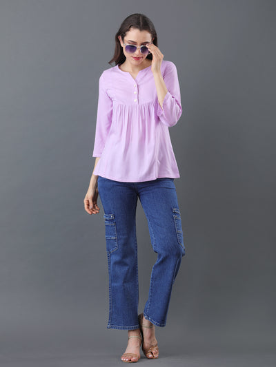 Button Detail Flare Top – Lavender