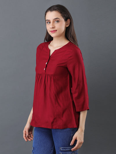 Button Detail Flare Top – Maroon