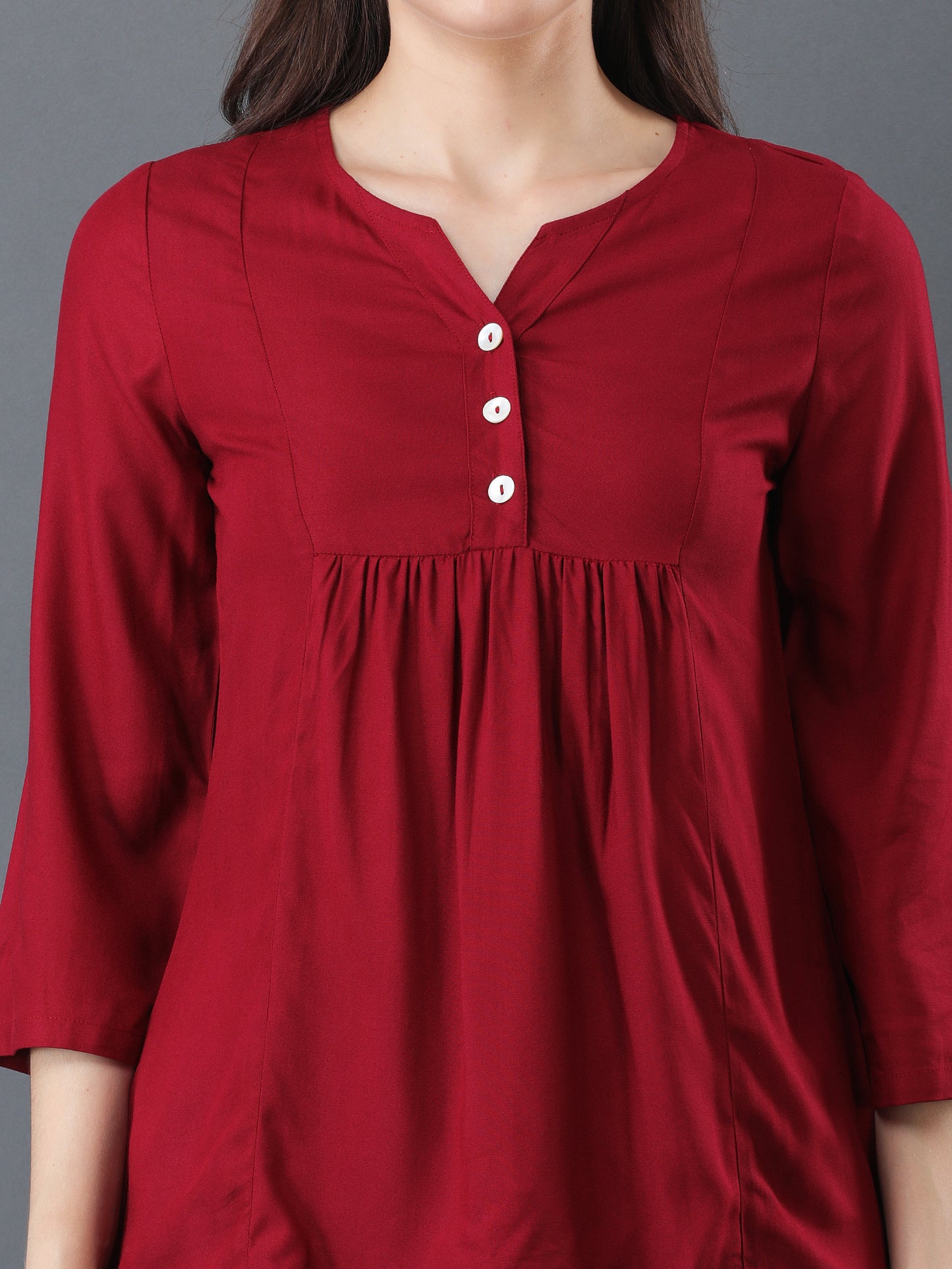 Button Detail Flare Top – Maroon