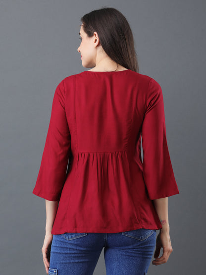Button Detail Flare Top – Maroon