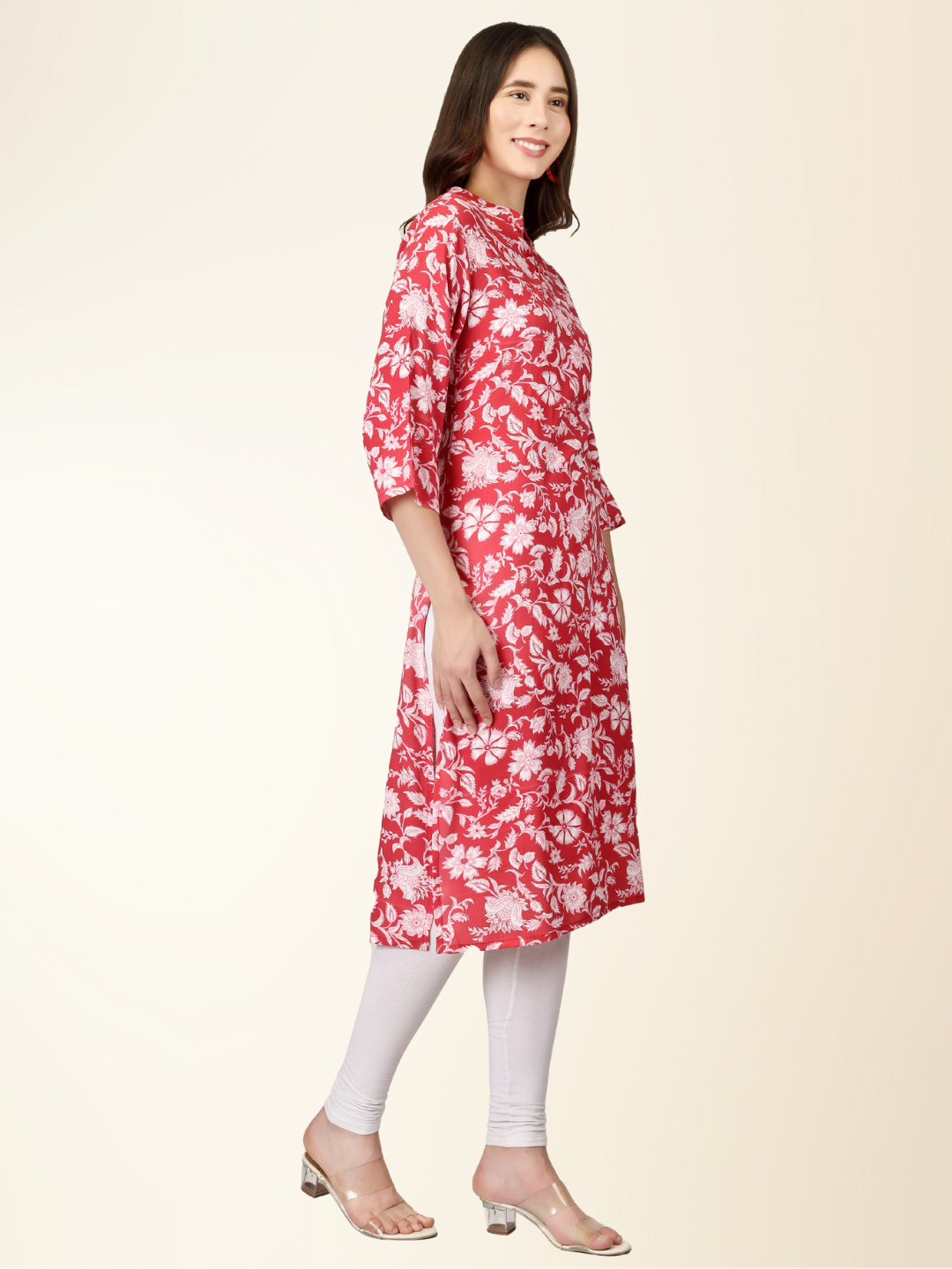 Red Floral Printed Straight Kurti – Elegant Rayon Blend for Everyday & Festive Wear