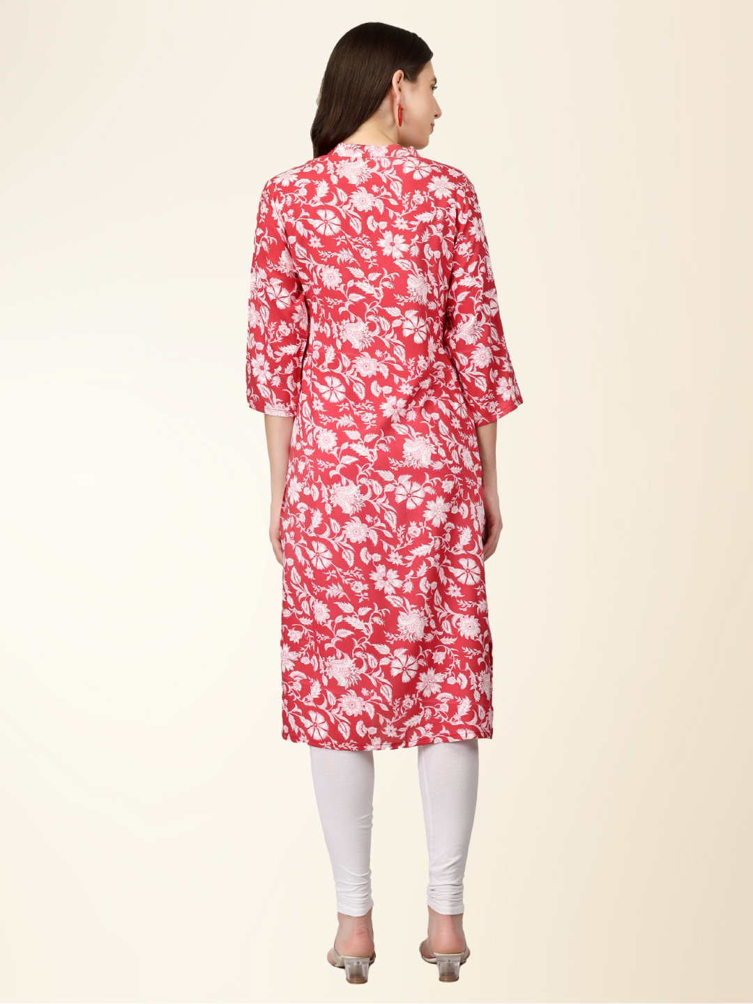Red Floral Printed Straight Kurti – Elegant Rayon Blend for Everyday & Festive Wear