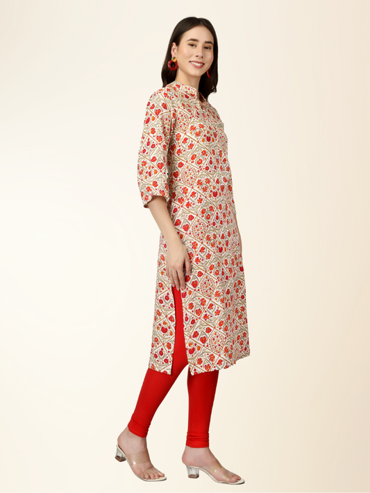 Multicolor Floral Printed Straight Kurti – Elegant Rayon Blend for Everyday & Festive Wear