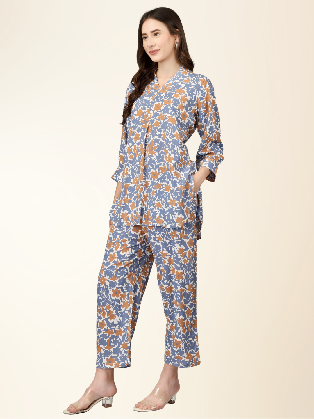 Women Co-ord Set Multicolor Shirt and Pajama – Flower Printed Night wear