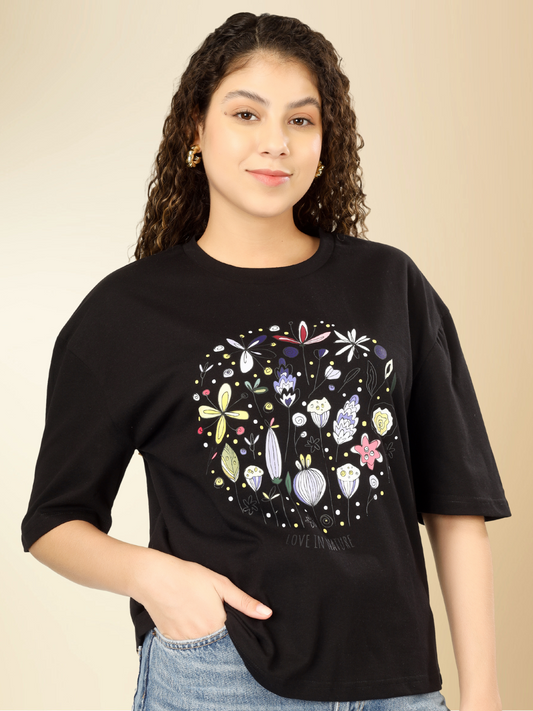 Cotton Graphic T-Shirt for Women – Casual Round Neck Tee