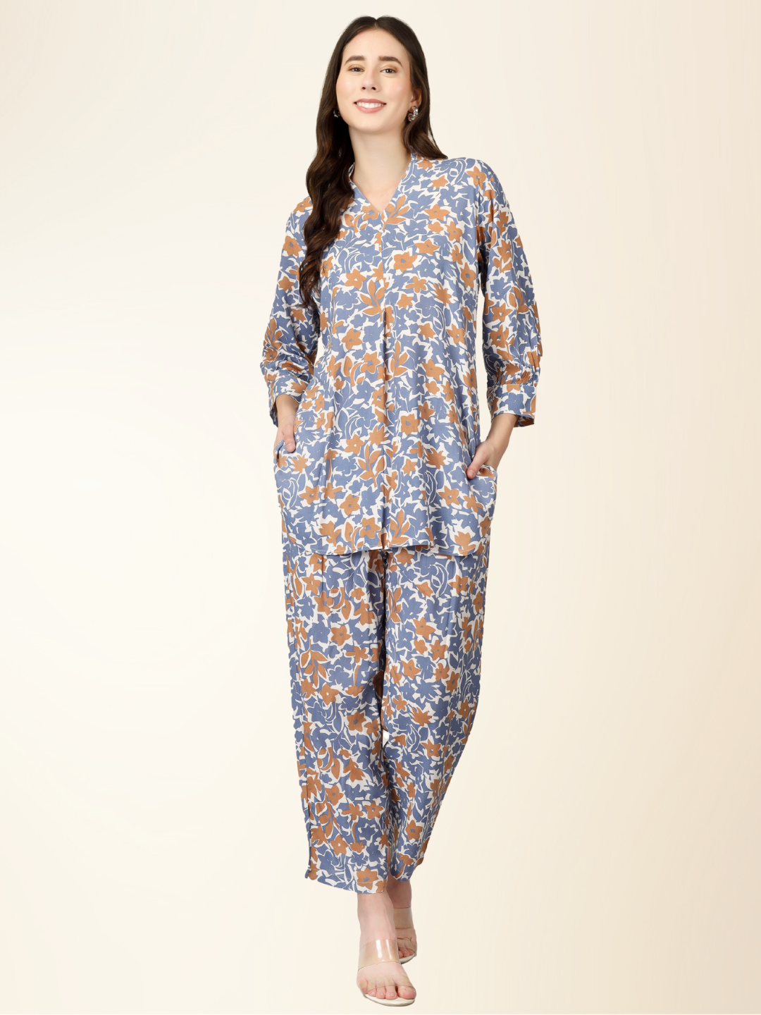Women Co-ord Set Multicolor Shirt and Pajama – Flower Printed Night wear