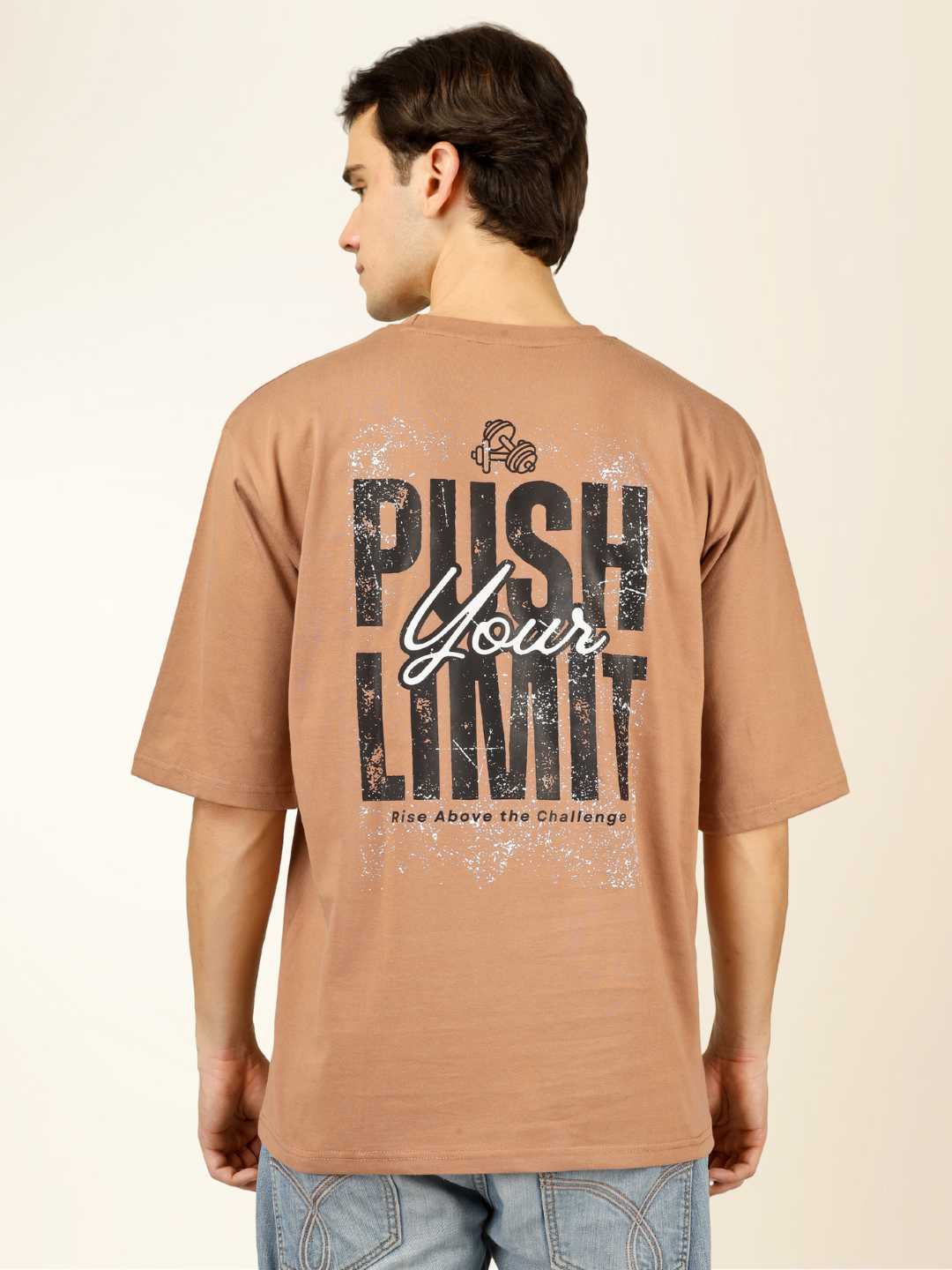Men’s Oversized Graphic Cotton T-Shirt – Drop Shoulder Street Style Tee - Beige