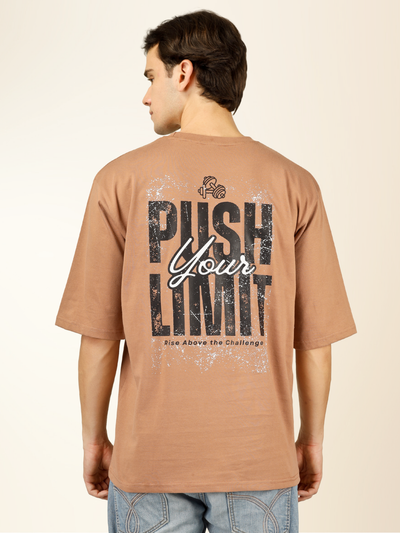 Men’s Oversized Graphic Cotton T-Shirt – Drop Shoulder Street Style Tee - Beige