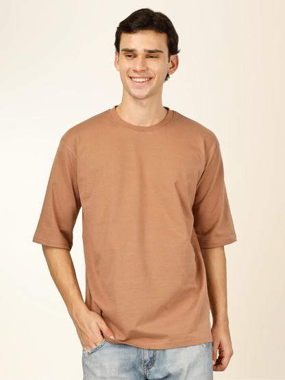 Men’s Oversized Graphic Cotton T-Shirt – Drop Shoulder Street Style Tee - Beige