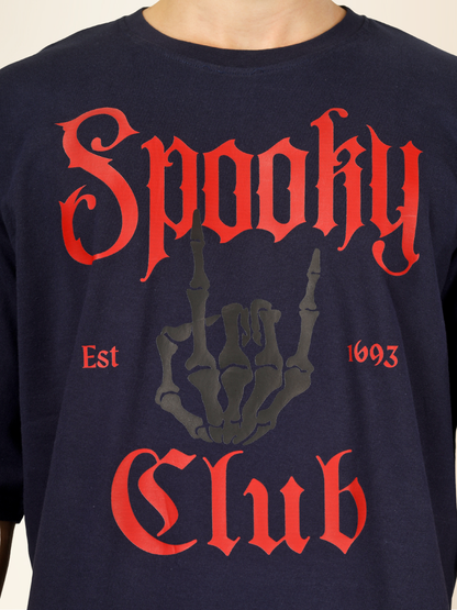 Men’s Oversized Graphic Cotton T-Shirt – Drop Shoulder Street Style Tee - Navy