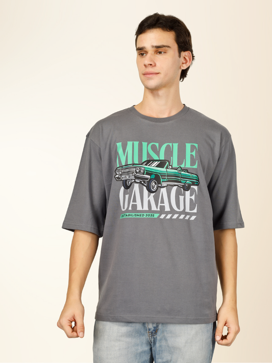 Men’s Oversized Graphic Cotton T-Shirt – Drop Shoulder Street Style Tee - Gray
