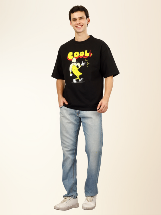 Men’s Oversized Graphic Cotton T-Shirt – Drop Shoulder Street Style Tee - Black