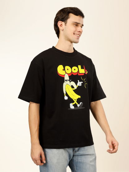 Men’s Oversized Graphic Cotton T-Shirt – Drop Shoulder Street Style Tee - Black