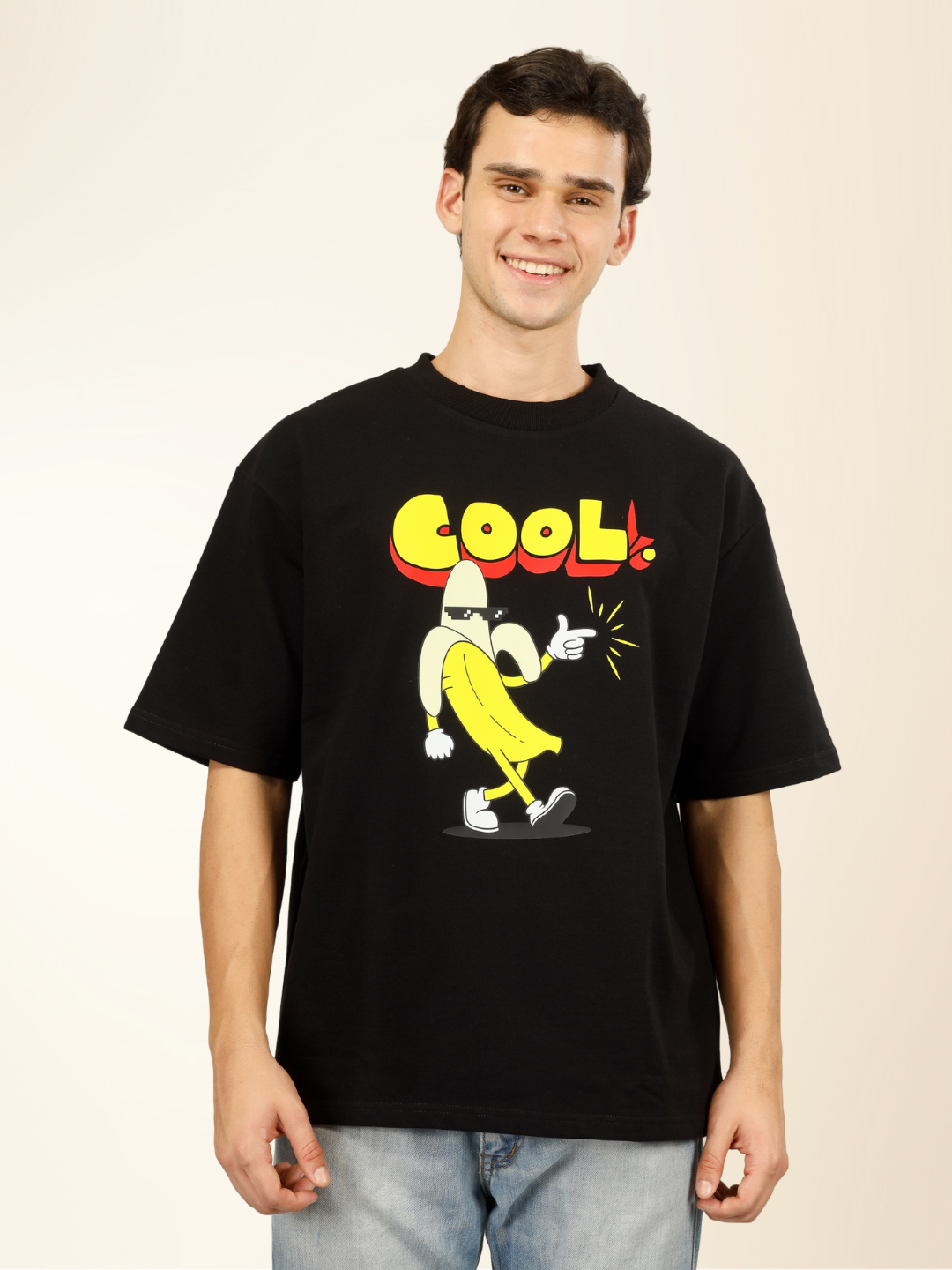 Men’s Oversized Graphic Cotton T-Shirt – Drop Shoulder Street Style Tee - Black