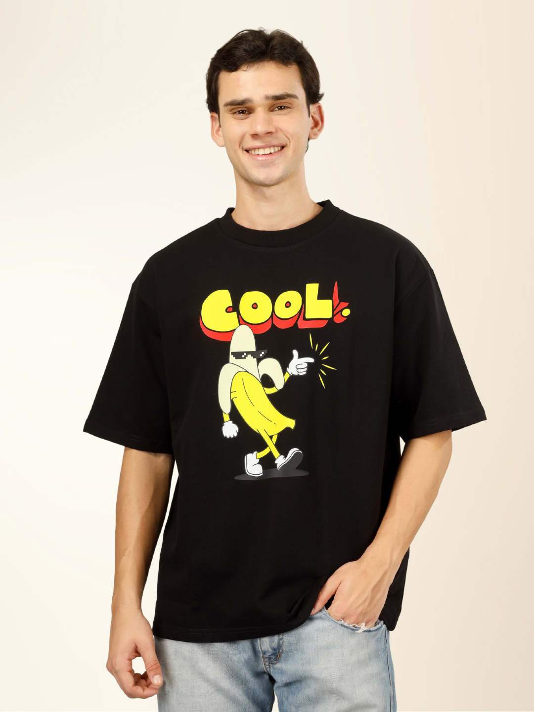 Men’s Oversized Graphic Cotton T-Shirt – Drop Shoulder Street Style Tee - Black