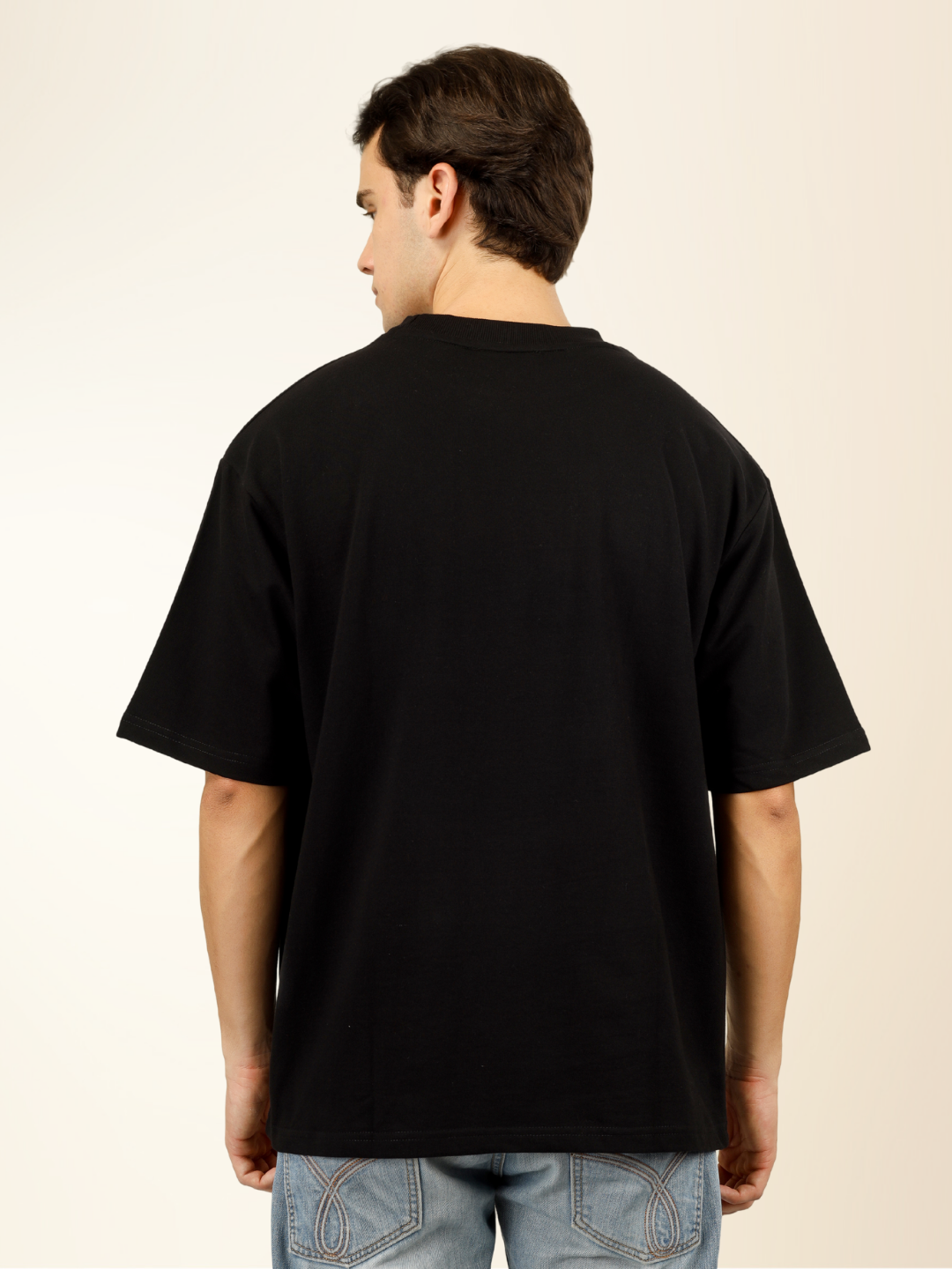 Men’s Oversized Graphic Cotton T-Shirt – Drop Shoulder Street Style Tee - Black