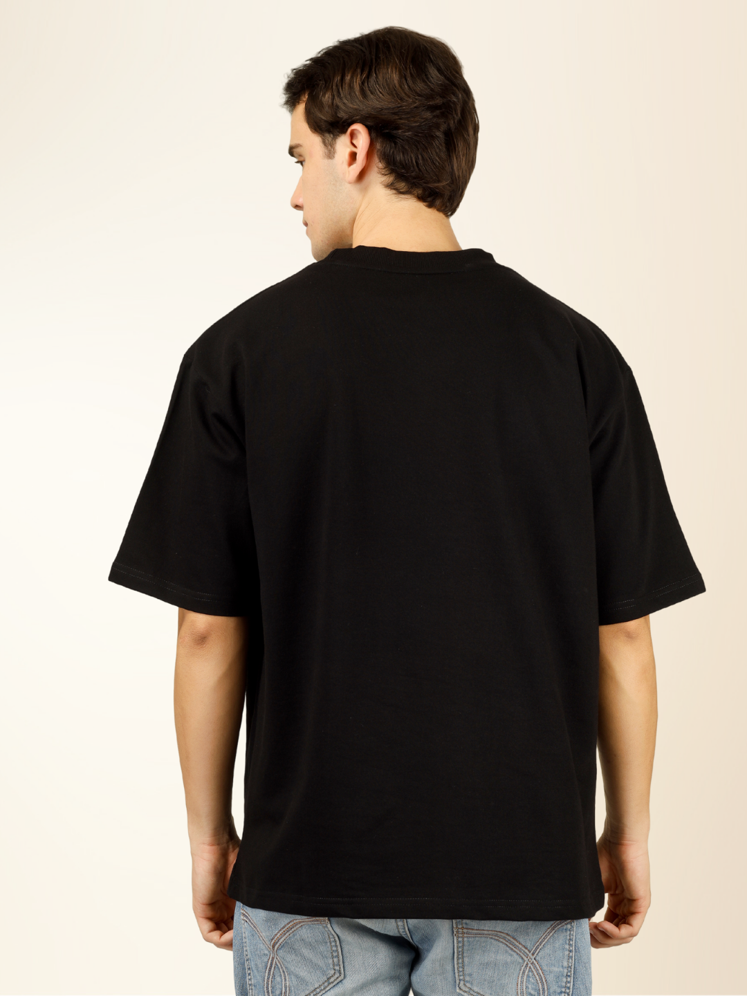 Men’s Oversized Graphic Cotton T-Shirt – Drop Shoulder Street Style Tee - Black