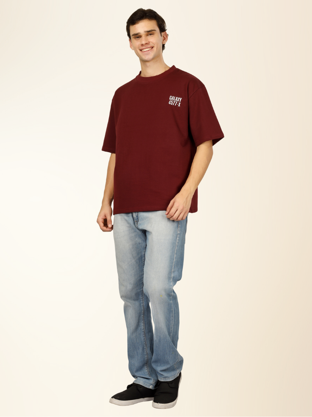 Men’s Oversized Graphic Cotton T-Shirt – Drop Shoulder Street Style Tee - Maroon