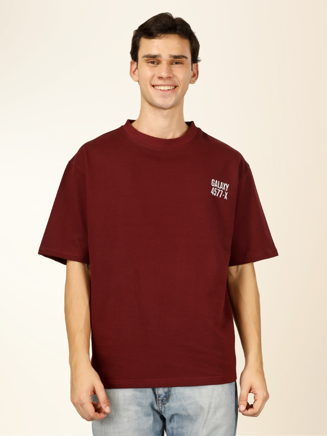 Men’s Oversized Graphic Cotton T-Shirt – Drop Shoulder Street Style Tee - Maroon