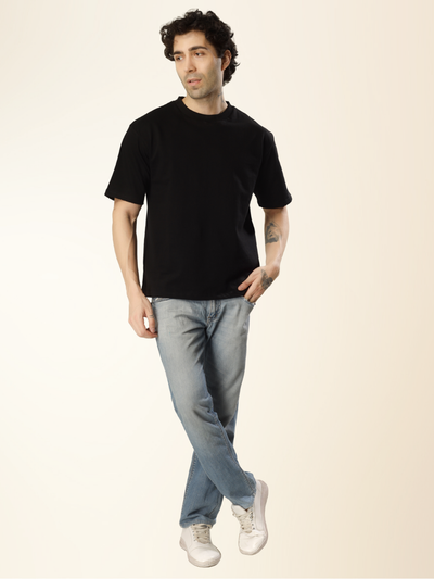 Men’s Drop Shoulder Plain Tee – Relaxed Fit, Everyday Wear - Black