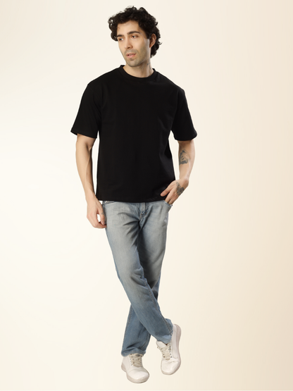 Men’s Drop Shoulder Plain Tee – Relaxed Fit, Everyday Wear - Black