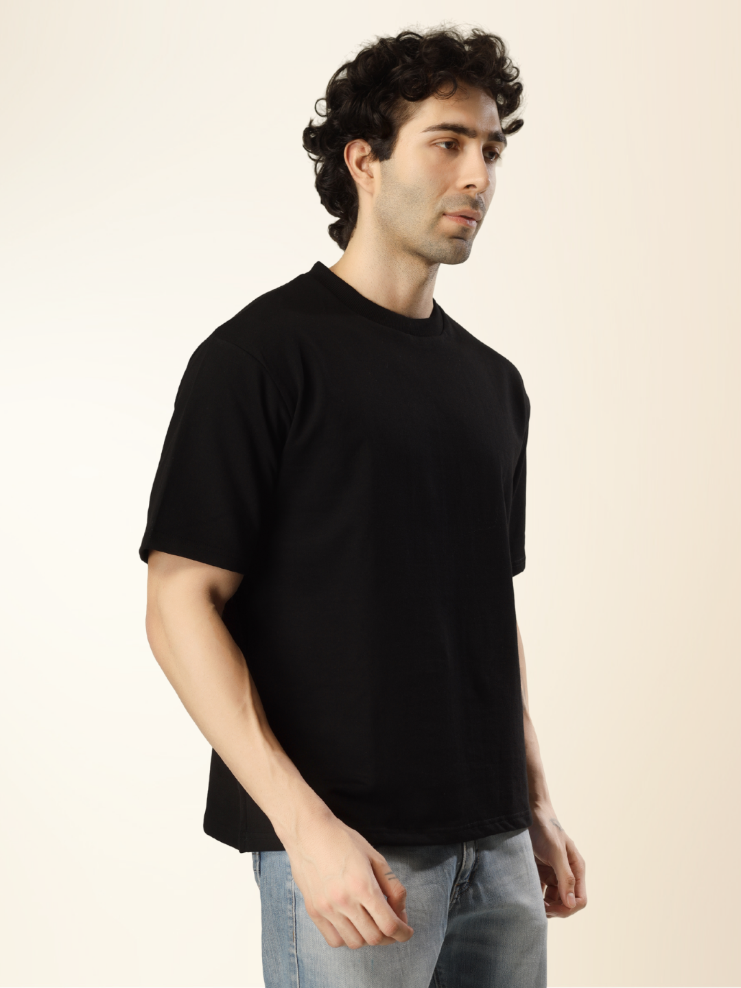Men’s Drop Shoulder Plain Tee – Relaxed Fit, Everyday Wear - Black